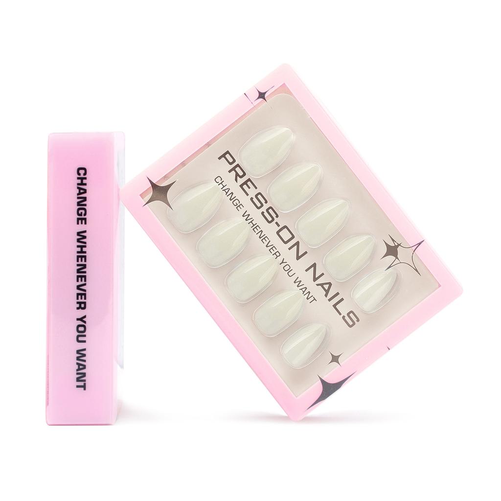30PCS Simple Nude Almond Fake Nail with Jelly Glue Pure Color Press on Short Nail Full Cover Acrylic Wearable Gel Nail for Women