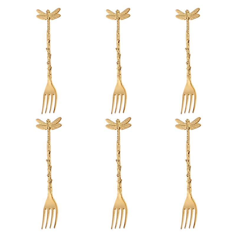 New Vintage Multiple Patterns Alloy Small Spoonfork Mini Royal Style Gold Carved Coffee Snacks Fruit Dessert Spoon Kitchen Tool