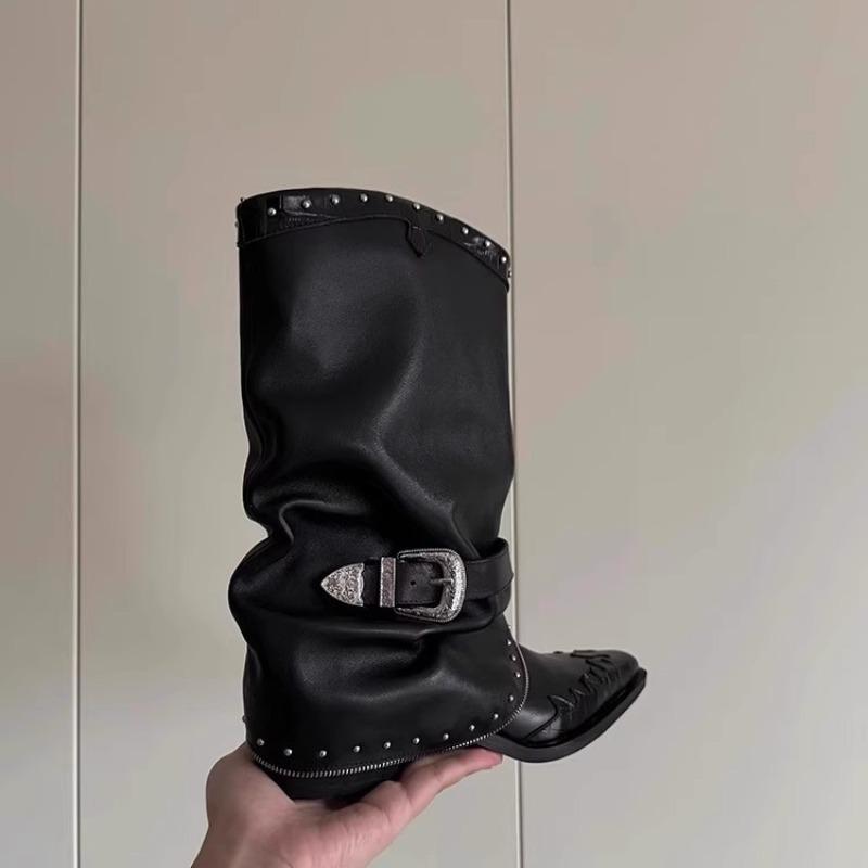 Vintage Willow Spike Martin Boots Pointed Pants Tube Boots Women's Fried Street Coarse Heel Versatile Fashion Knight Boots