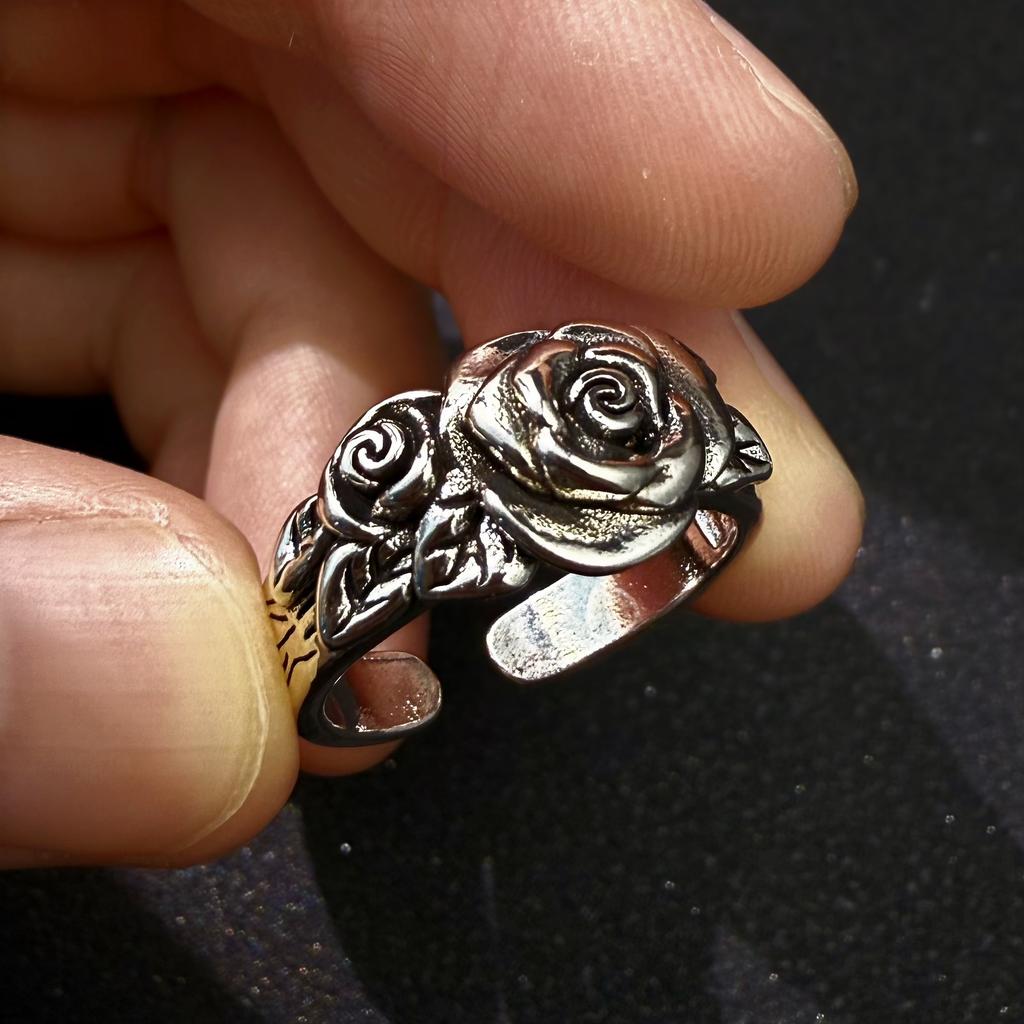 Retro Rose Blume Verstellbarer Offener Ring Für Damen Herren Silberbeschichtetes Kupfer Punk Gothic Edgy Schmuck Unisex Accessoires Liebesgeschenk