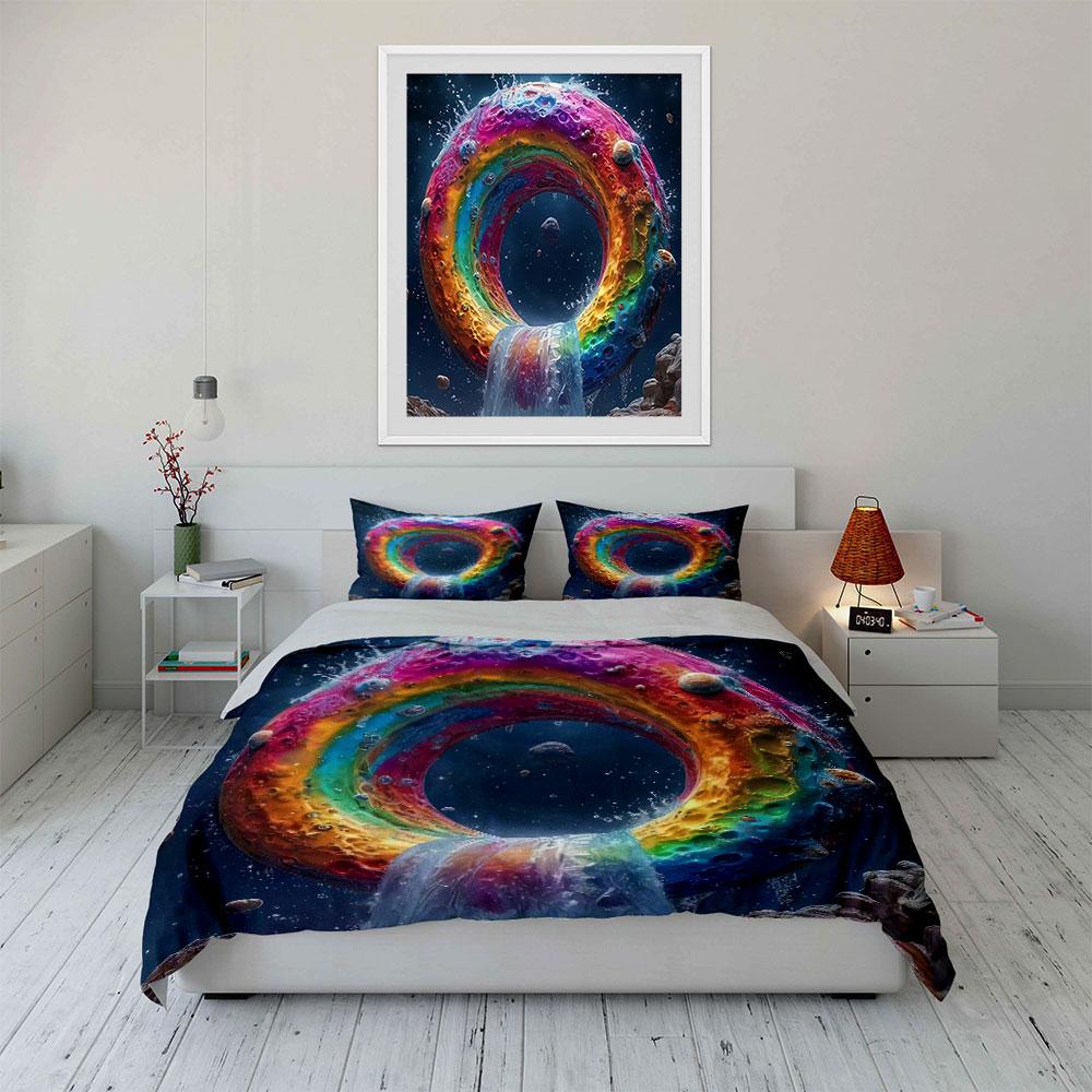Colorful Space-Themed Three-Piece Decor Soft Skin-Friendly Bedding Set Includes 1 Duvet Cover And 2 Pillowcase Gift