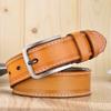 Womens Genuine Leather Belt With Stitched Edge Alloy Pin Buckle Slim Casual Waistband Pants 2.5cm Width