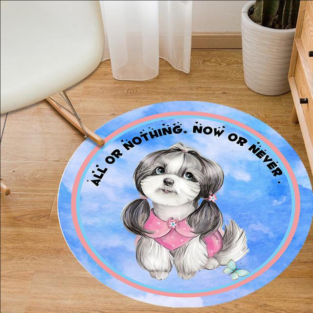 Cute Puppy Round Carpet Computer Chair Mat Hanging Basket Mat Carpet Print Cartoon Children Crawling Carpet Bedroom Decoration
