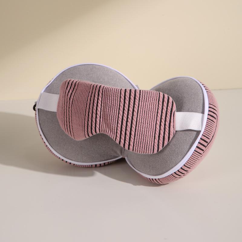 Dual Function U-Shaped Neck Pillow & Eye Mask for Travel and Naps - Dark Plaid Design