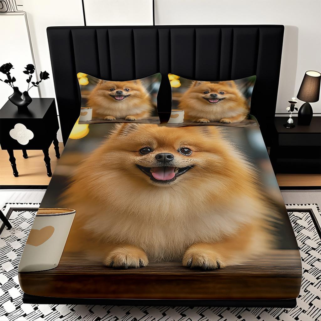 High Definition Digital Printing Cute Puppy Pattern Skin-Friendly Polished Mattress Three-Piece Set