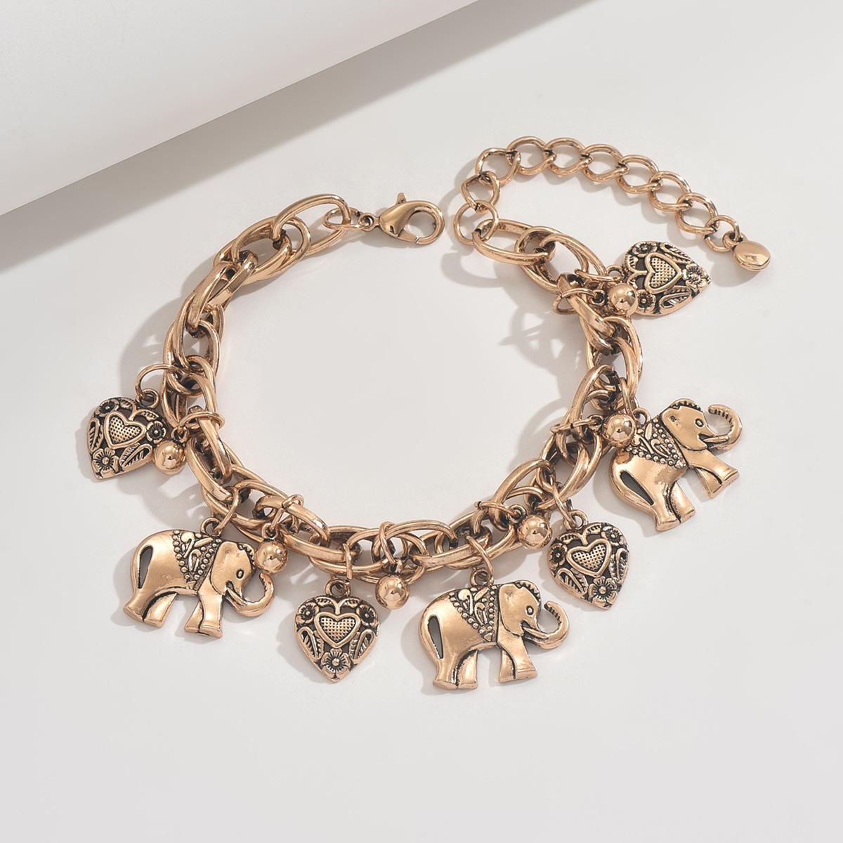 

Vintage Style Elephant Anklet Bracelet Adjustable Chain Alloy Metal Detailed Carved Elephant Charm Fashion Accessory for Women and Men One Size золотой