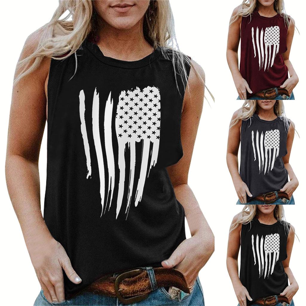Amazon Wish Clothing Women's Vest Independent Station Summer Fashion American Flag Independence Day Collection