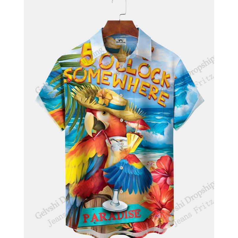 Camicia Tropic Pappagallo Tramonto Uomo Donna Moda Aloha Spiaggia Vacanza Camicia Hawaiana Manica Corta Camicetta Festiva Uomo camisa