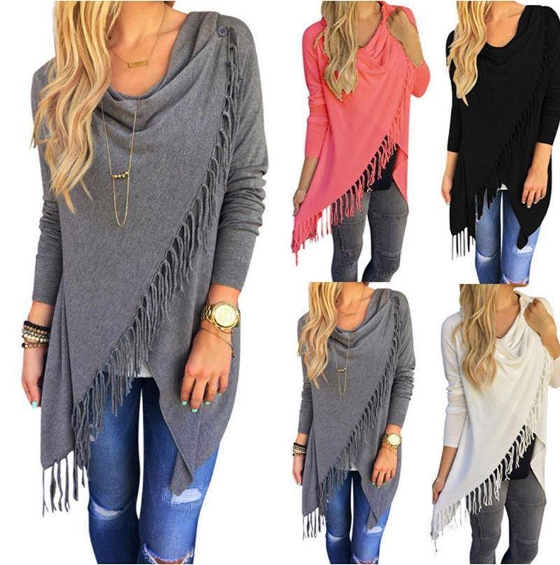Stylish Women Tassels Casual Outwear Jacket Cardigan Long Sleeve Sweater In Solid Color