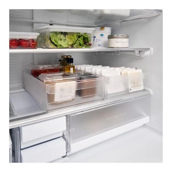 Yamazaki Jitsugyo 1477 Refrigerator Storage Case L with Dividers White W37.5 x D22 x H8.2cm Tower Refrigerator Storage Can Be Used to the Deepest