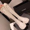New Autumn and Winter Knight Boots Women's Thick-soled Small Medium-length Velvet Martin Boots Tall White Locomotive Boots
