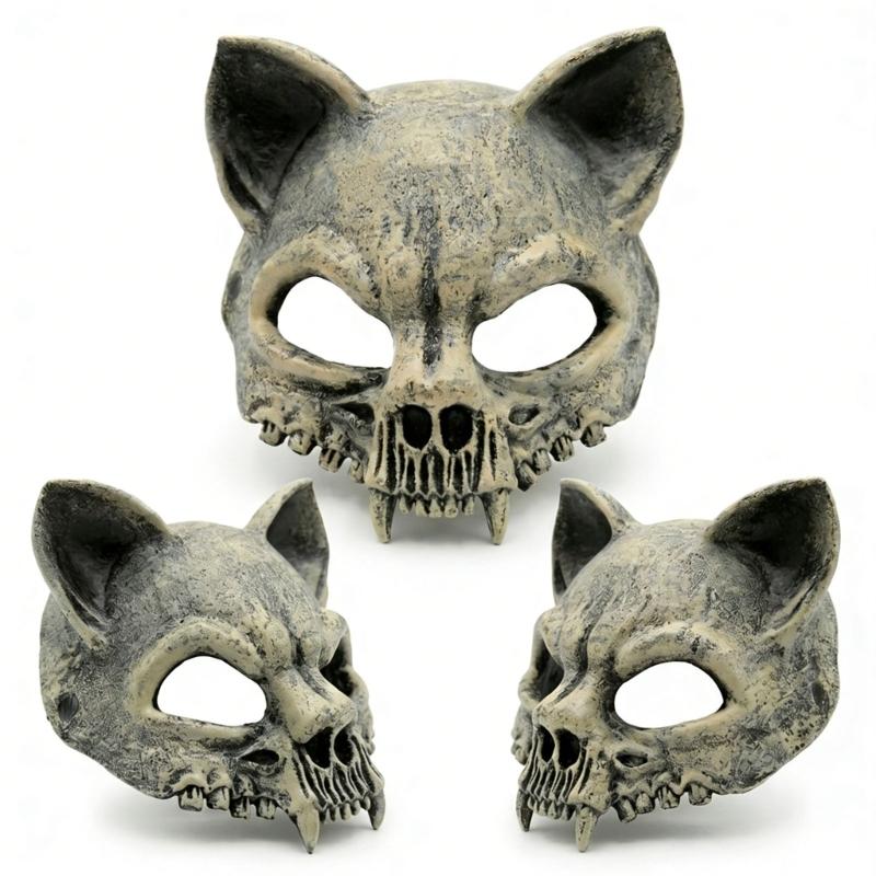 PU Foam Cats Skull Half Face Mask For Halloween Parties And Cosplay Event Lightweight And Comfortable Costume Face Cover