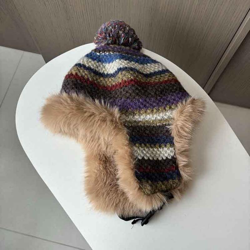 Women S Cute Plush Winter Warm Knit Scarf Retro Colorful Striped Neck Scarf