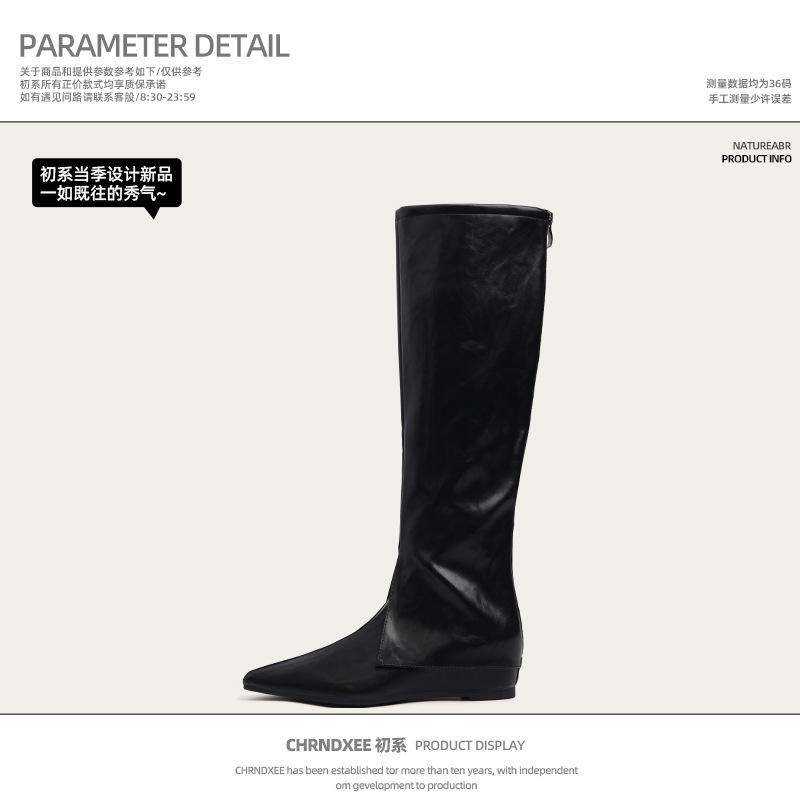 Cowhide version~ Korean version flat bottom but knee boots women's autumn and winter new high boots leather underwear tube boots