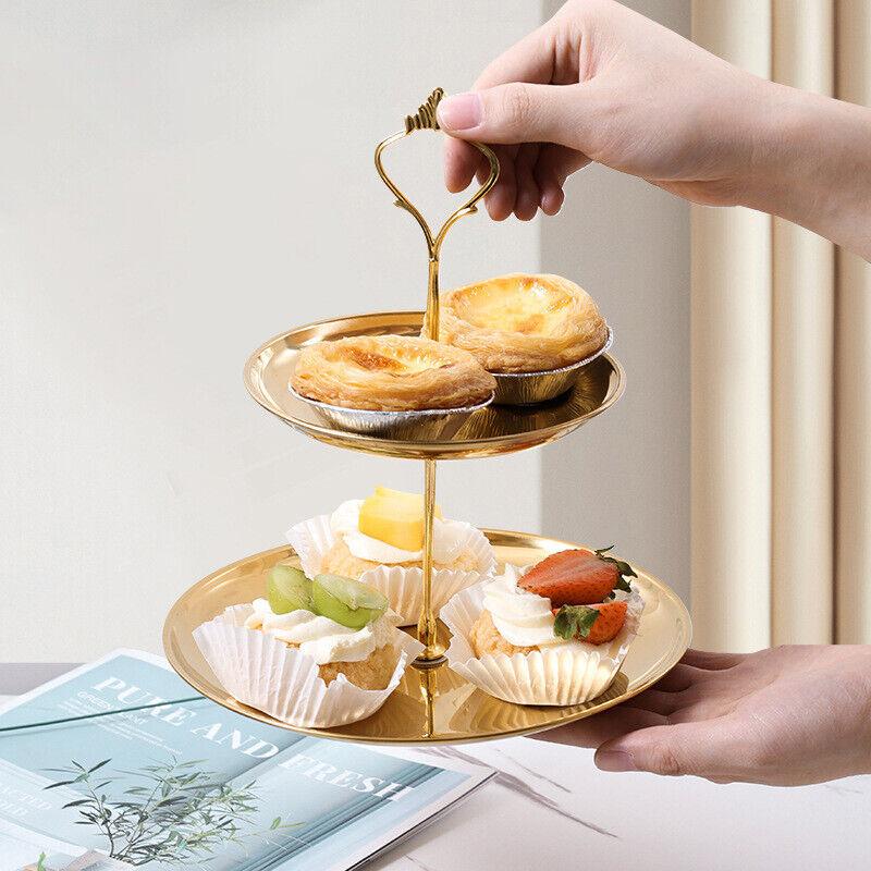 2/3 Layer Stainless Steel Cake Tray Birthday Wedding Party Snack Display Rack Restaurant Detachable Dessert Rack Fruit Plate