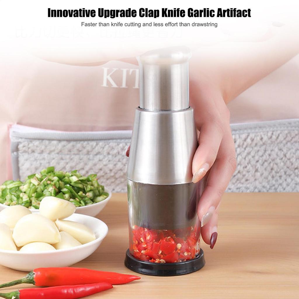 Pressed Garlic Chopper Stainless Steel Manual Garlic Masher Handheld Push Type Garlic Crusher Vegetable Cooking Crusher Kitchen