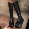 [] Like Quality~ Round Head Color Matching Lock Thick Heel Medium and High Boots Knight Boots Women's Boots