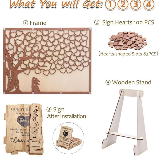 Alternativa al Libro de Invitados de Boda con Letrero de Corazón de Madera Marco Árbol del Amor Decoración Fiesta Aniversario Fiesta de Cumpleaños Decoración para Baby Shower