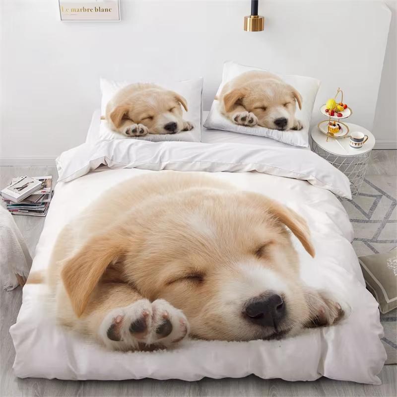 Cute Dogs Duvet Cover Pet Dog Funny Animal Bedding Set 3D Print Puppy Comforter Cover Pillowcases Full King For Kids Teens Decor