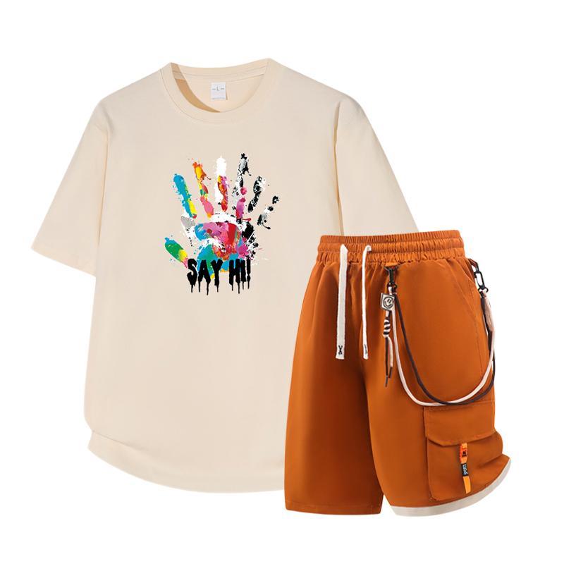 Dmo Men s Short Sleeved Set Summer Short Sleeved Slim Fit Upper Garment Men s Two-piece Set 2XL