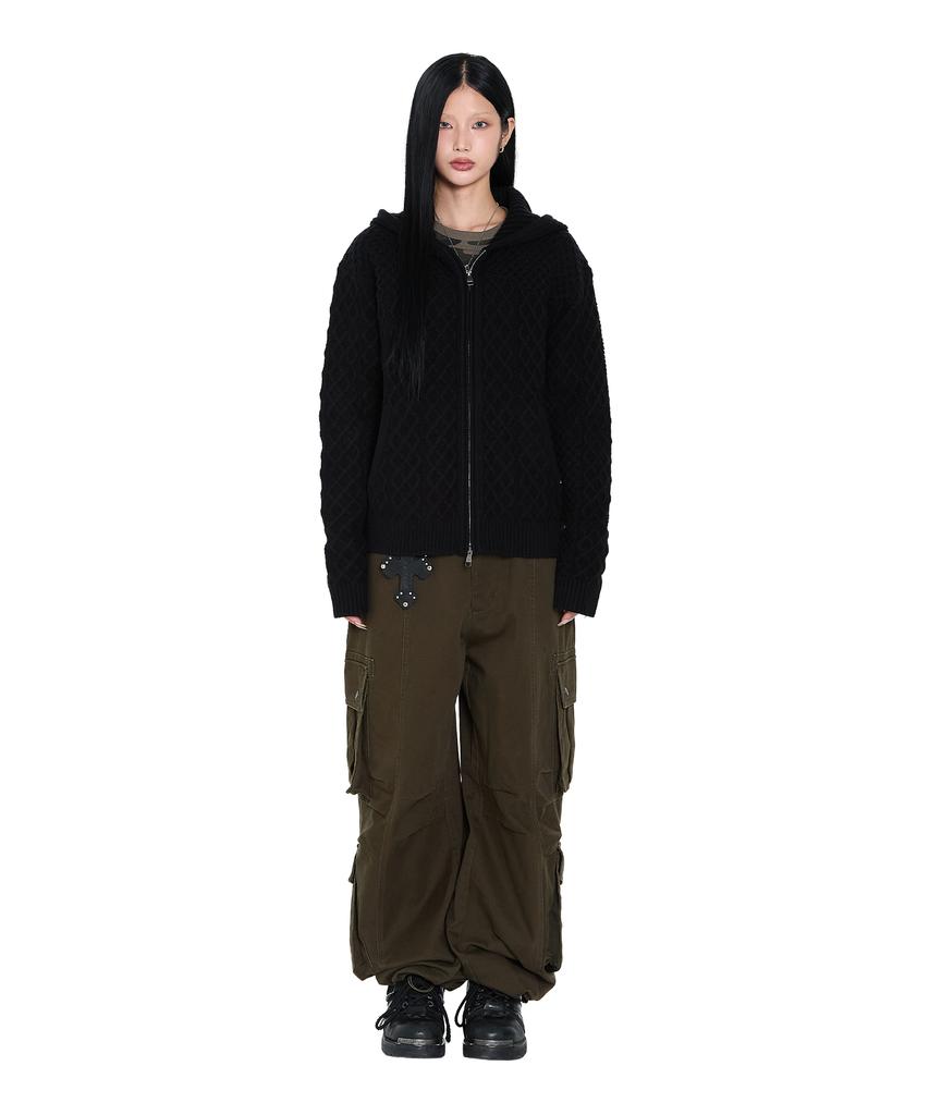 AAKAM Cable Knitted Zip-Up Hoodie (Black)