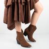 European & American Plus Size Women's Suede Ankle Boots - Pointed Toe, Mid Chunky Heel, Western Style, V-Cut Design.