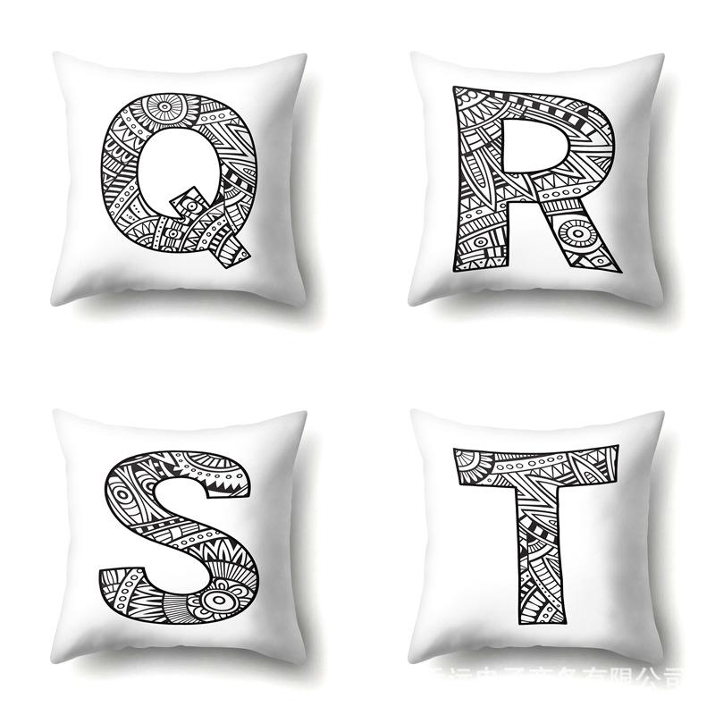 Polyester Pillow Case Pencil Drawing Geometric Decorative Print 26 English Letters Pillow Cushion Cover Simple