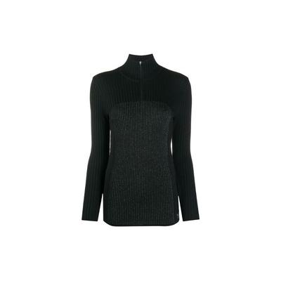 FW21 Gerippter Saum Logo Reißverschluss Hoher Kragen Langarm Pullover Pullover Damenpullover Schwarz GK4397