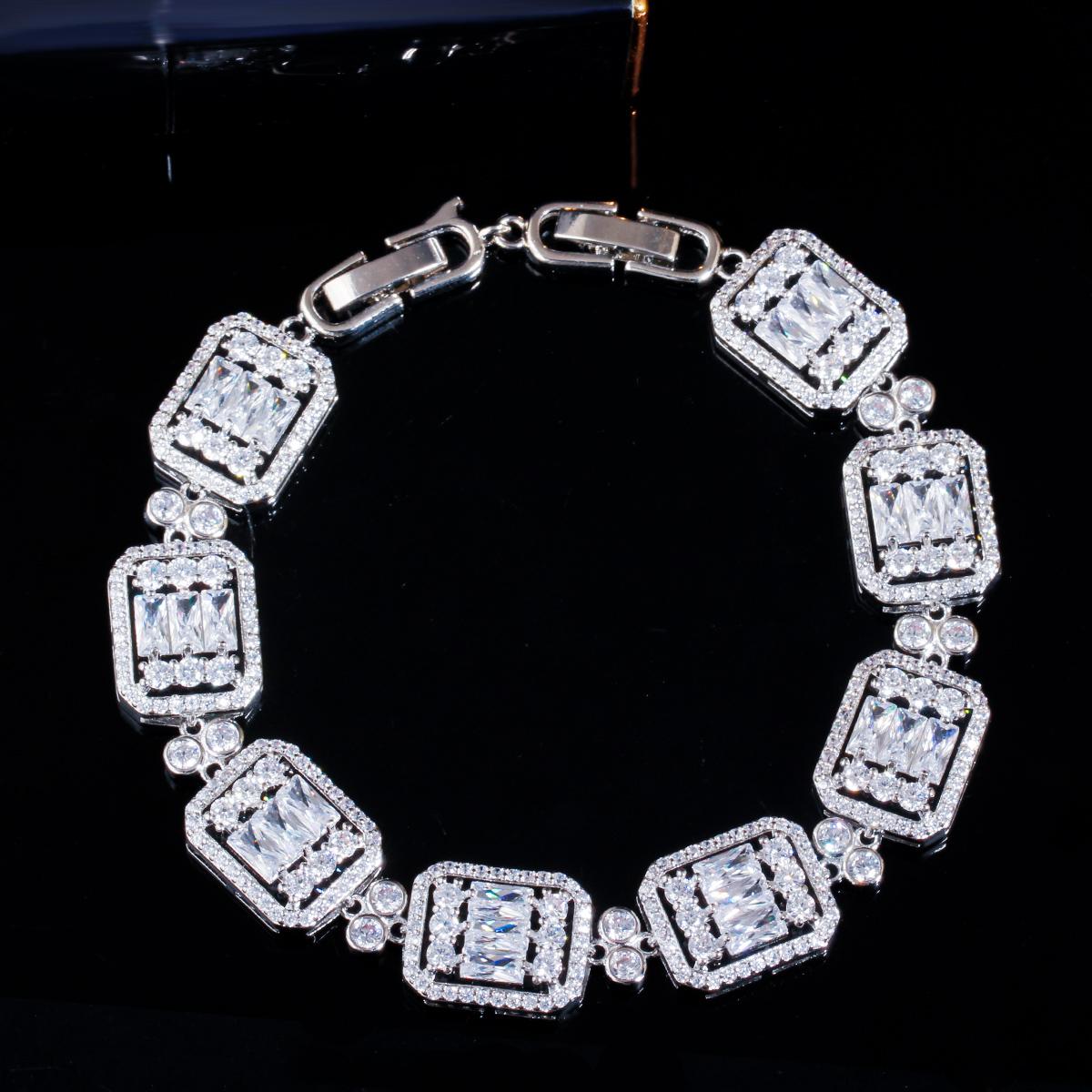 

WWJ Классические браслеты-цепочки с кубическим цирконием в огранке «Принцесса» белого золота