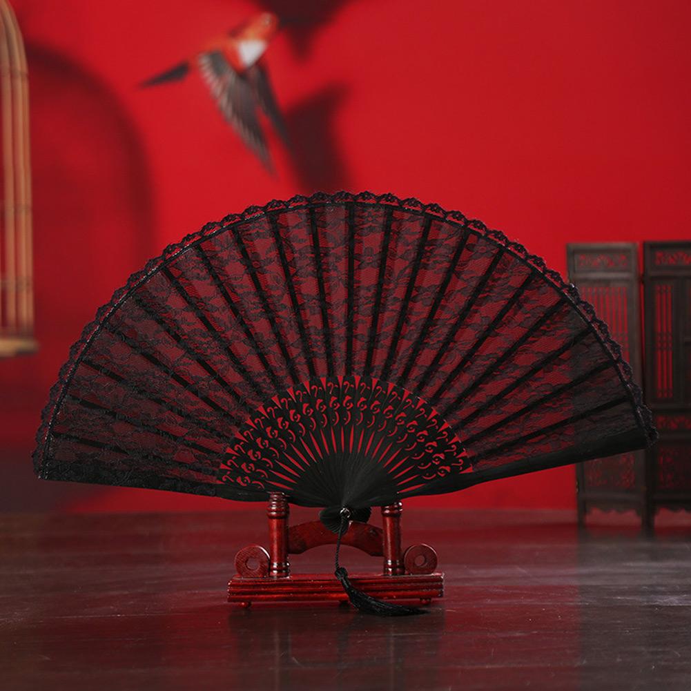 Double Layer Vintage Janpanese Style Lace Hand Folding Fan for Women Performance Gifts Party