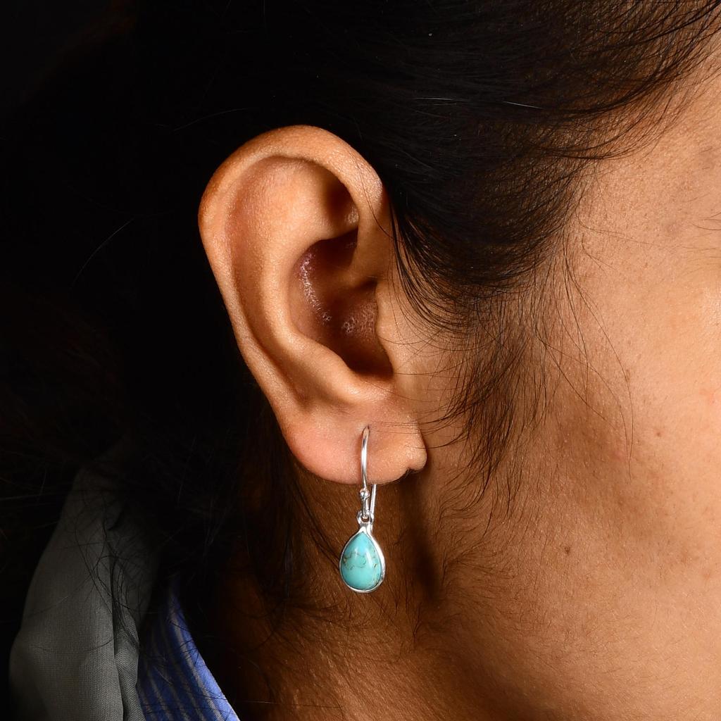 Kingman Turquoise Pear Earrings – 925 Sterling Silver Drop Earrings – Teardrop Gemstone Jewelry for Women.