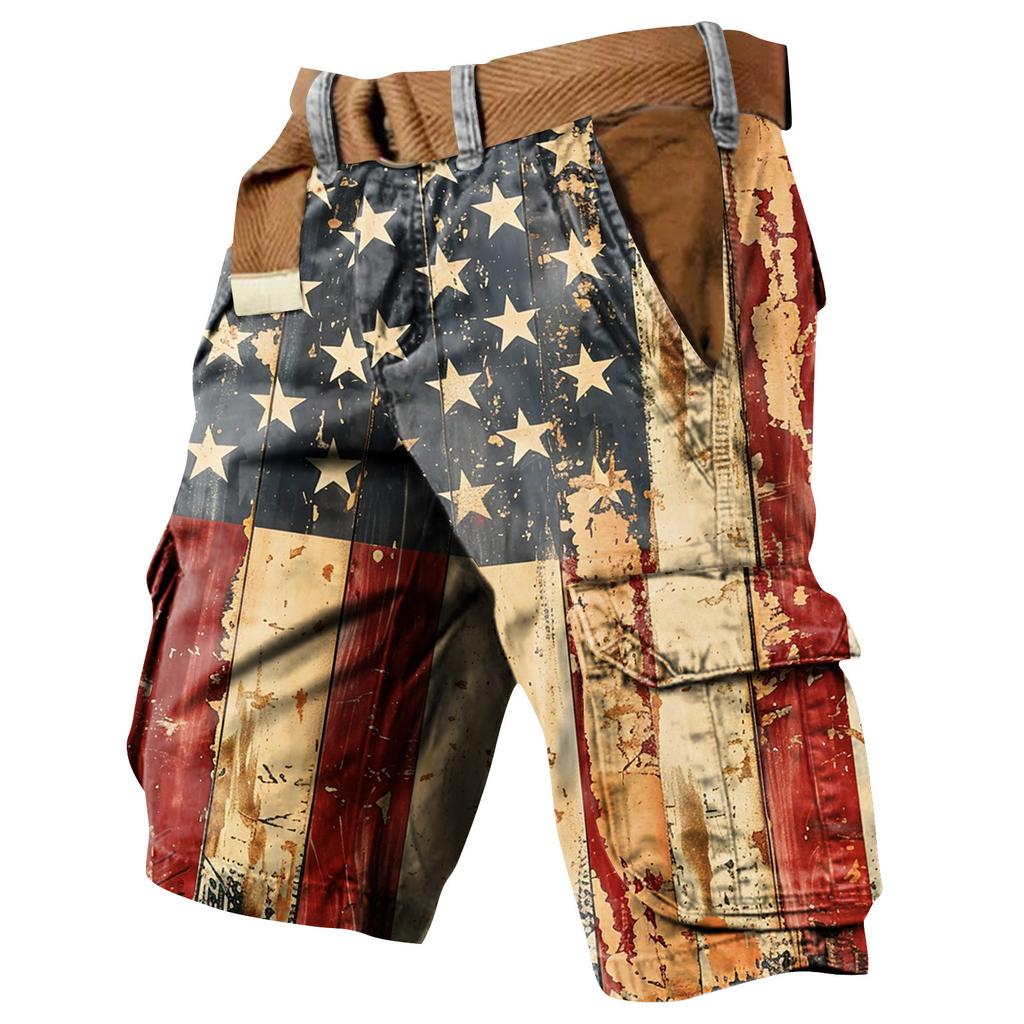 Ανδρικές Βερμούδες Εργασίας με Πολλαπλές Τσέπες και Εκτύπωση για την Ημέρα της Ανεξαρτησίας