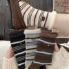 Mink Fur Striped Socks for Women in Autumn and Winter, Button Cotton Mid-calf Socks, Retro Flocking Pile Socks for Warmth