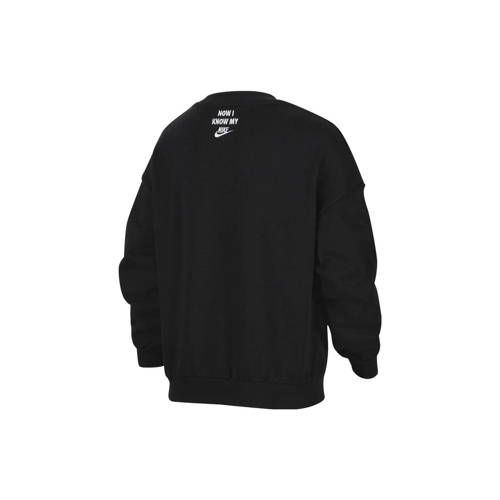 Nike Dětská mikina s nápisem, kulatým výstřihem, ležérního volného střihu, fleecová, sportovní mikina pro děti, černá HF0386-010
