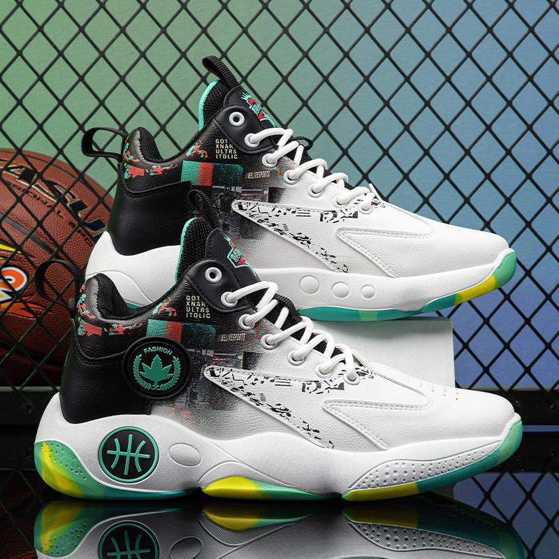 Basketball shoes popular street sports shoes autumn and winter leather surface Zhongbang casual student shoes