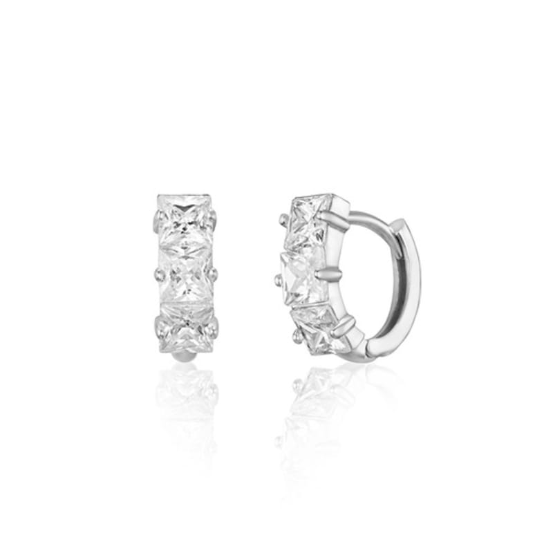 LUNNE Silver 925 Triple Square Stone One-Touch Earrings #LSE87