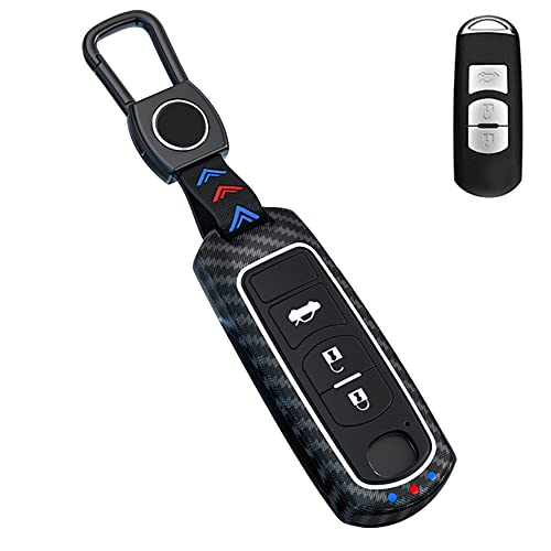 

[LETINGFAR] Совместимый/сменный чехол для ключа Mazda Smart Key Case, чехол для ключа с 3 кнопками, держатель ключа из ABS (Черный углерод)
