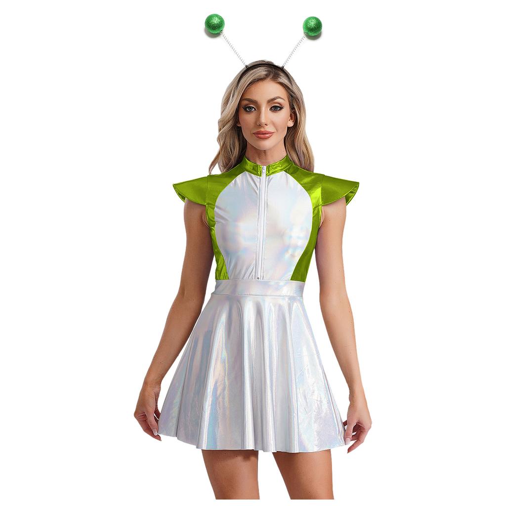 Costume da Cosplay Alieno di Halloween per Donna Vestito Carino Spazio Esterno con Fascia