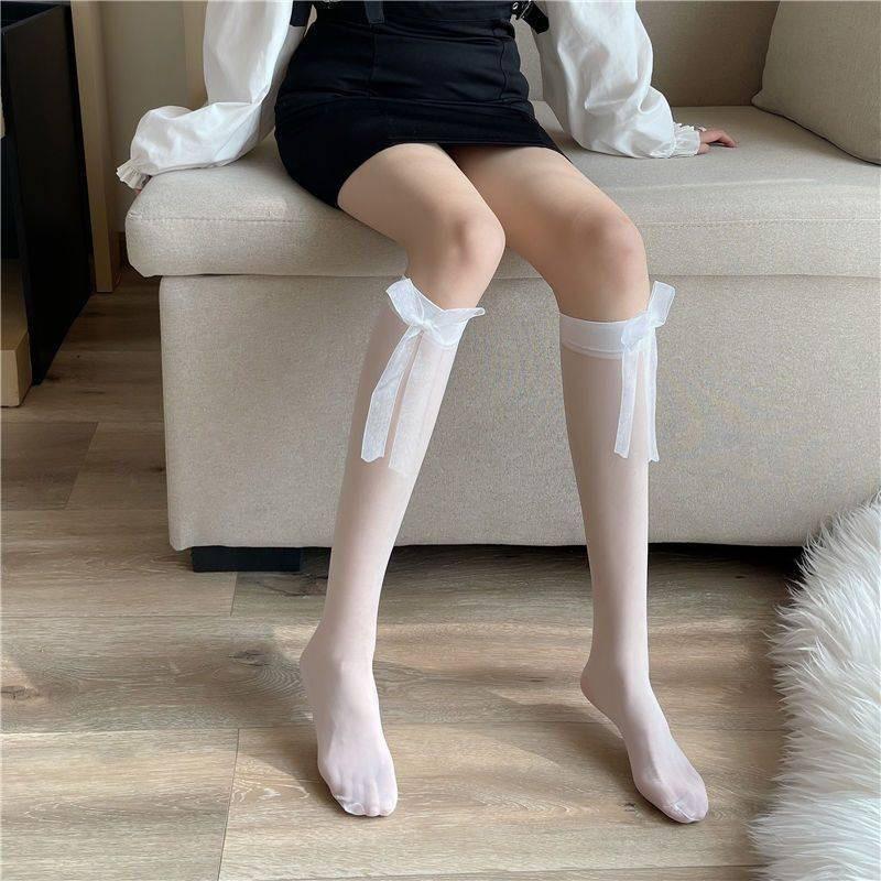 

Женские летние тонкие дышащие носки до икры с милым бантом и соблазнительным дизайном 1 pair белый