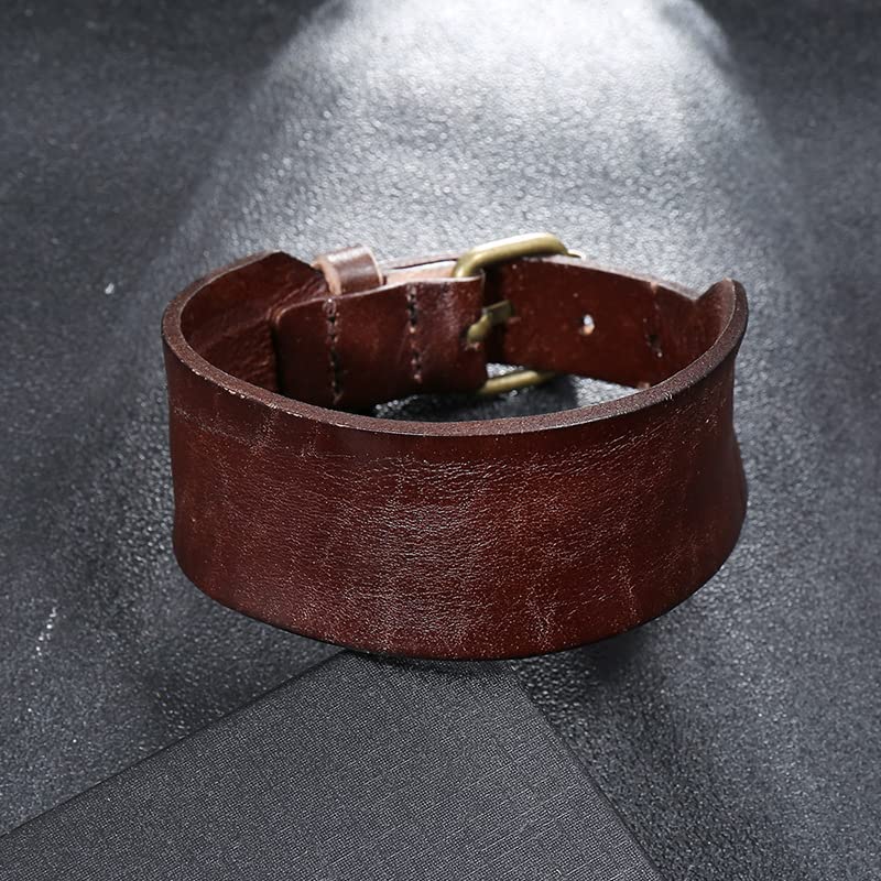 leather bracelet for leather [Green Piercing] R-buckle men, brown, bangle, bracelet, accessory, jewelry, wide, thick, STB327/BR
