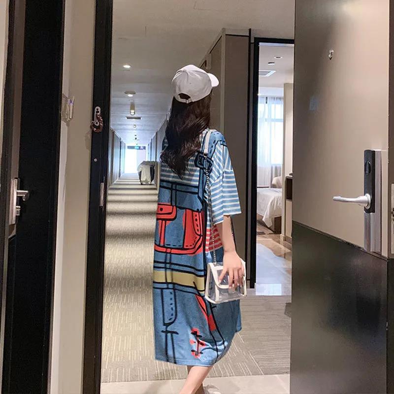 Women T-shirt Dress Plus Size Long Dress Cartoon Home Nightdress