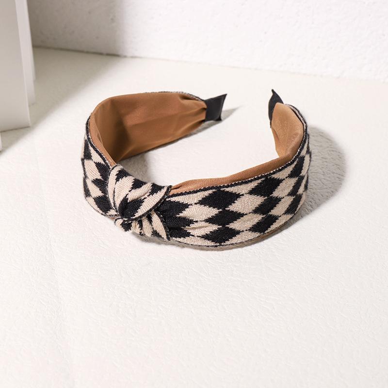 Vintage Print Wool Satin Patchwork Headband for Women Ladies Shopping Party Photograph Hair Hoop Accessories