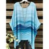 Summer Top Women Arrival Elegant Vacation Style Plus Size Simple Casual Meteor Pattern Print Irregular Hem Round Neck T-Shir