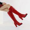 Fashion Winter Sweet Women Knee High Boots PU Leather Round Toe 7cm High Block Heels Bowtie Lace-up Lolita Lady Zipper Long Riding Boots