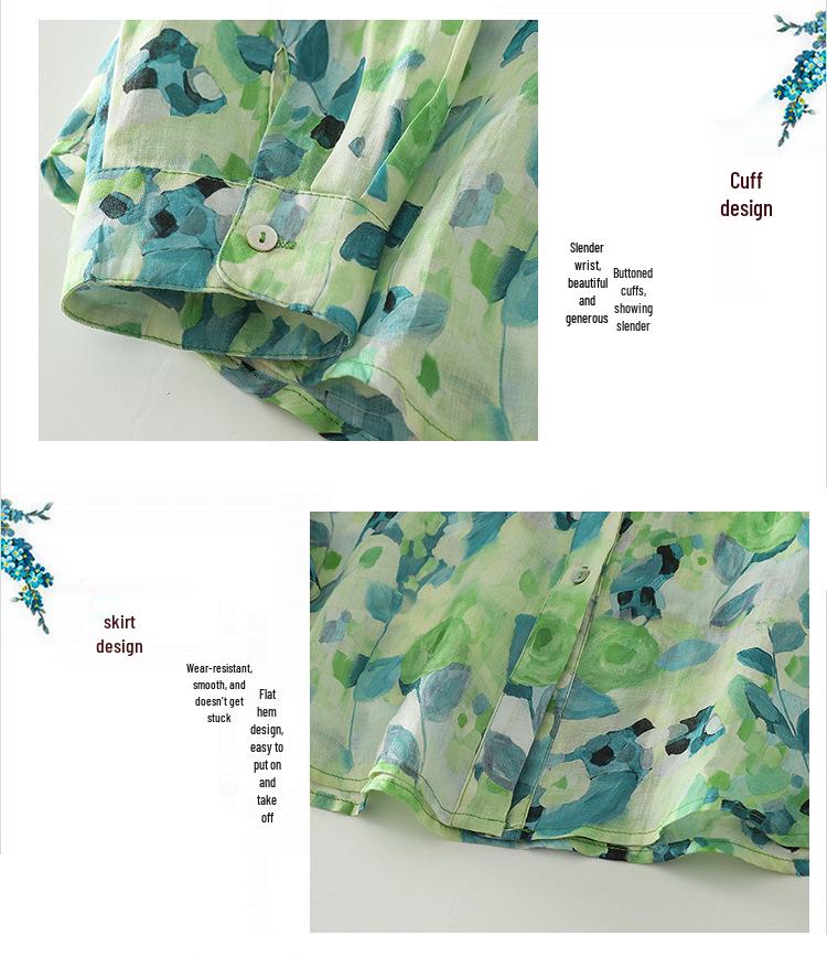 Retro Floral Cotton Linen Lapel Long Sleeve Women's Shirt - 2026 Spring Collection