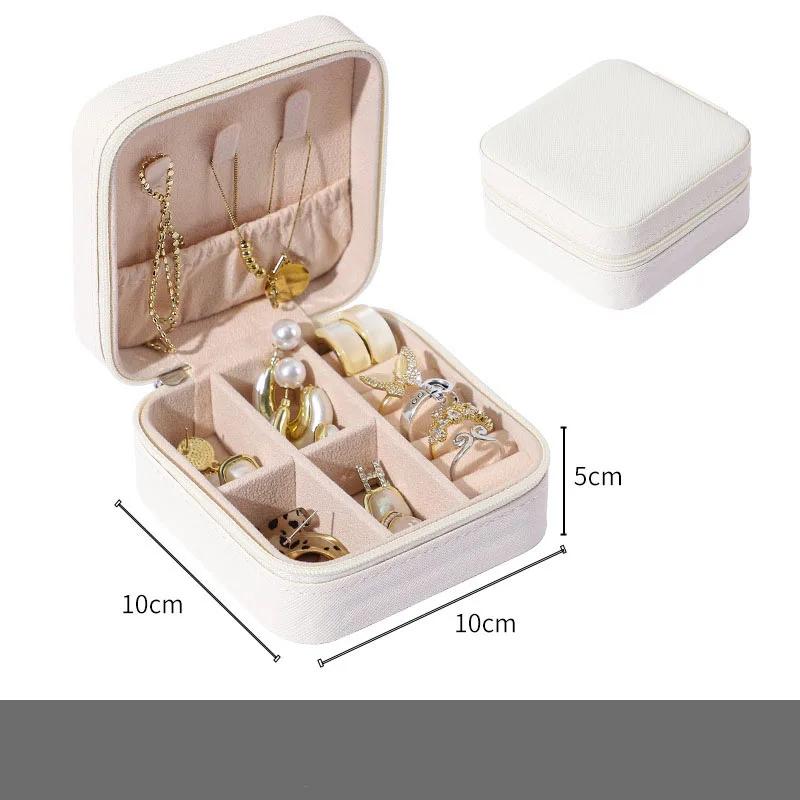 1PC Mini Jewelry Organizer Display Travel Jewelry Zipper Case Boxes Earrings Necklace Ring Portable Jewelry Box Leather Storage