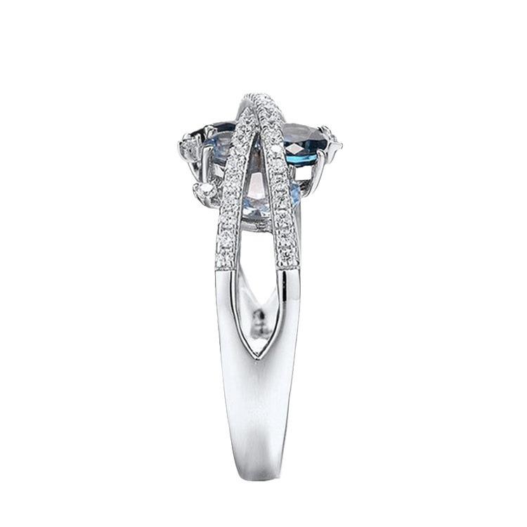 Yanni X-Shaped Hollow Sea Blue Zircon Ring - Creative European & American Style