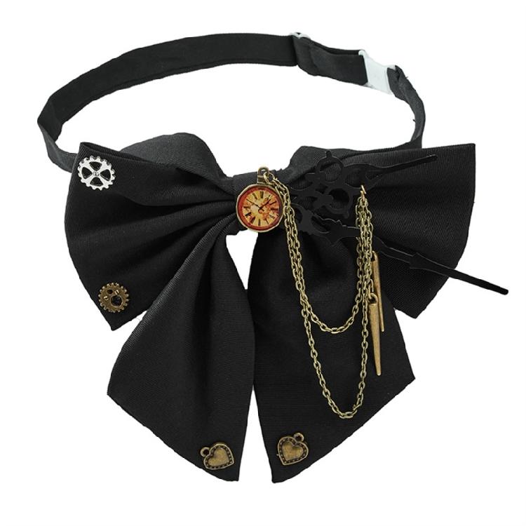 Antique Mechanical Gear BowTie with Fringed Chain Easy to Wear Necktie for Theme Event Halloween Party Dressingup Props