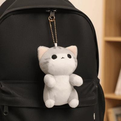 PP Cotton Grey Cat Key Chain Cartoon Cute Pet Pendant Bag Charm Plush Doll Key Ring  Girls
