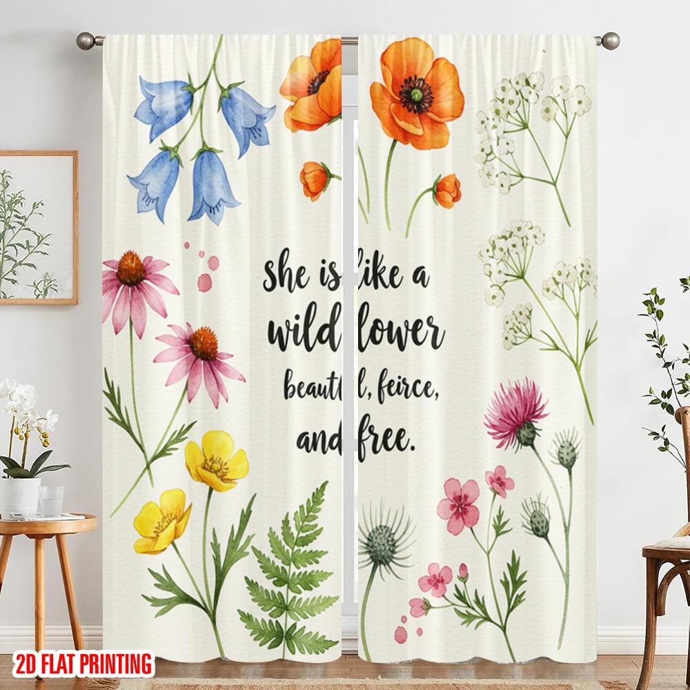 2 Stück 2D Flachdruck Vorhang Sie ist wie eine Wildblume schön wild und frei Polyester Ohne Strom Alle Jahreszeiten Party